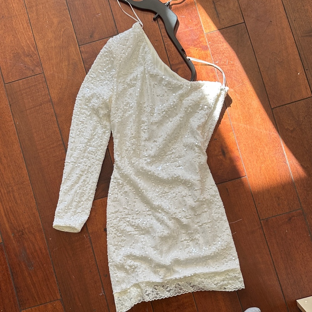 Dress the Population White One Shoulder Sequin Dress